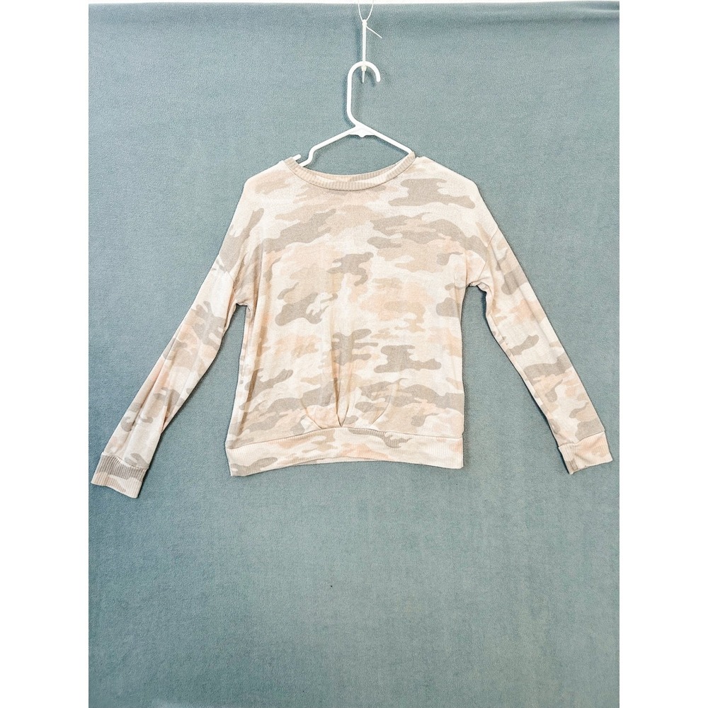 Bixby Nomad Womens Camo Long Sleeve Top Size L 12-14 Tan Pink Crew Neck Pullover